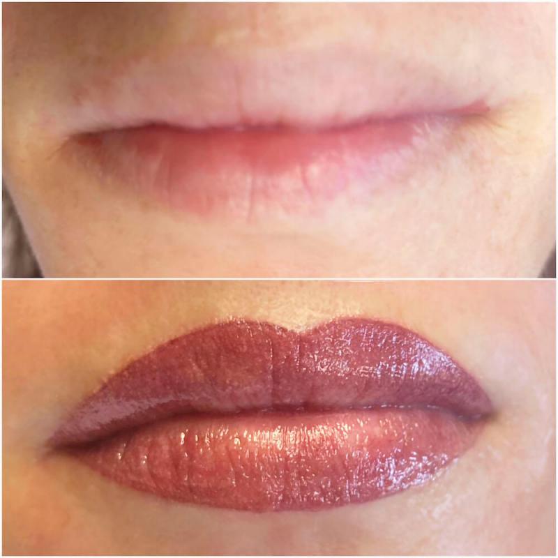 vorher nachher Bild von Lippen mit Permanent Make-Up